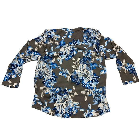 Chico’s Top Womens Size 1 Gray Blue Floral V Neck Faux Wrap Slimming Pullover - Picture 4 of 6